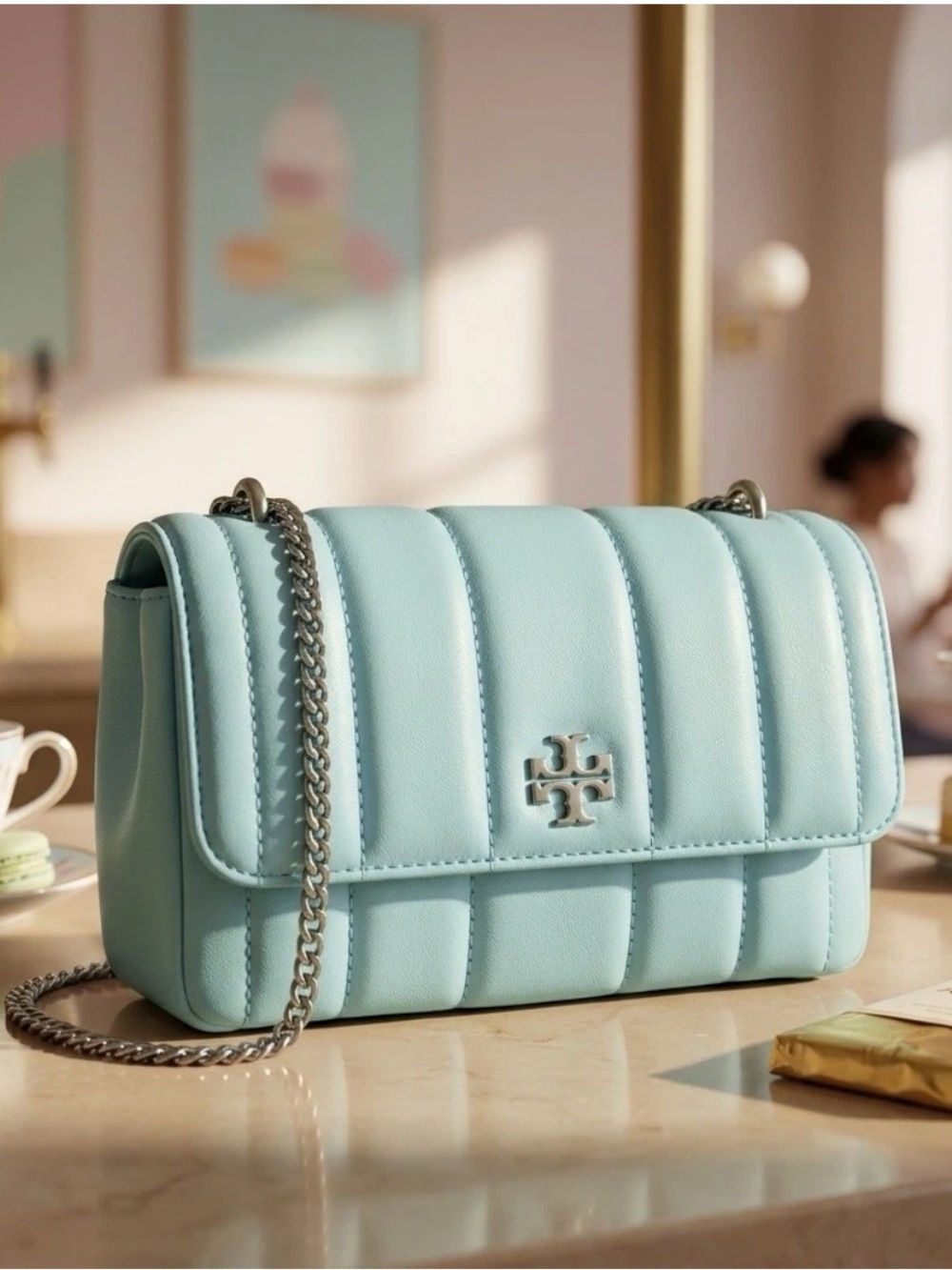 Tory Burch Kira Mini Flap Light Celeste Blue Convertible Crossbody/Shoulder Bag
